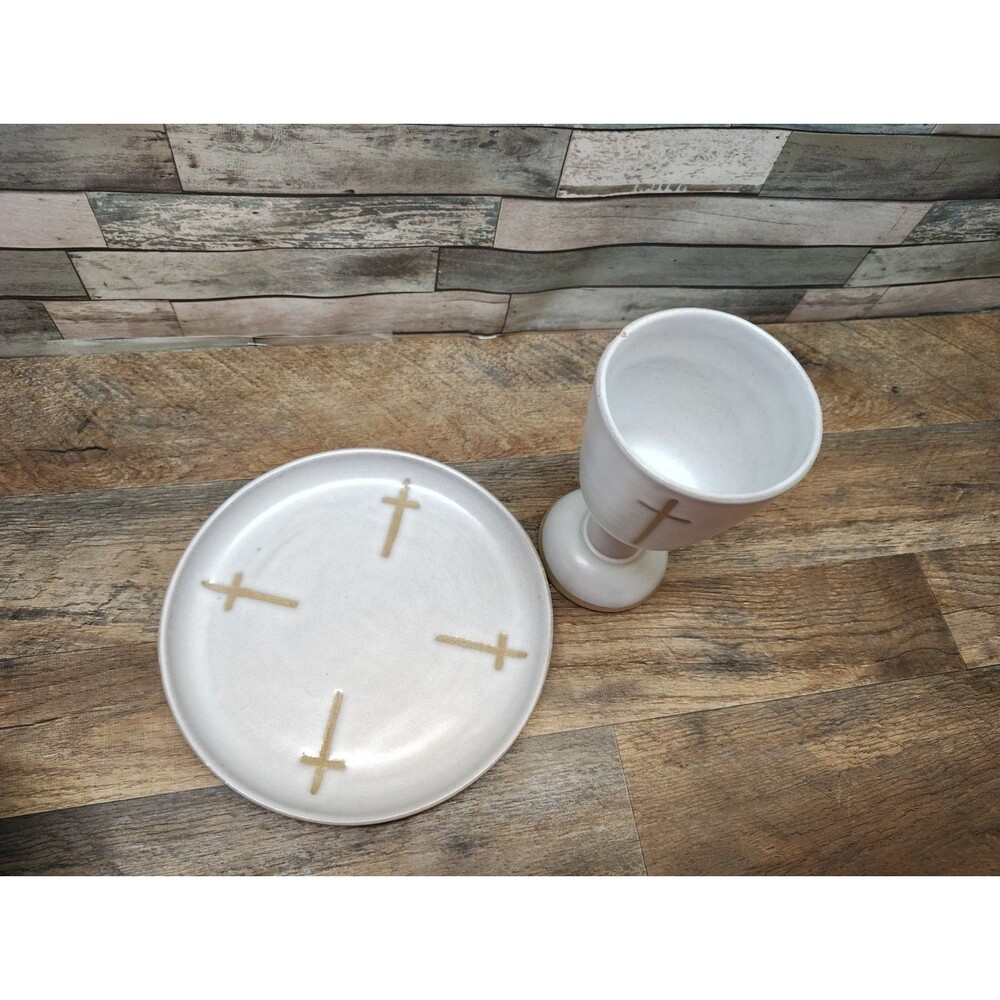 Vintage MCM Marshall Studios Jane & Gordon Martz Pottery Plate Goblet Communion - Picture 5 of 13
